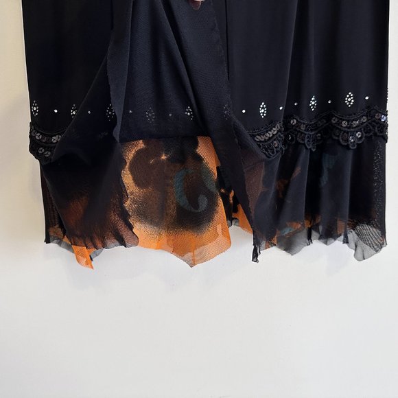 Black Midi Skirt with Mesh and Sequin Detail - Picture 4 of 6